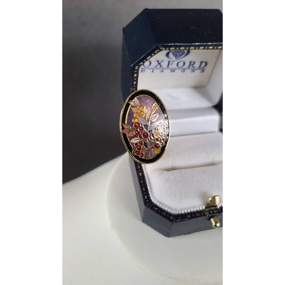 Cloisonne Oval Berry Branch Brooch - Picture 1 of 10